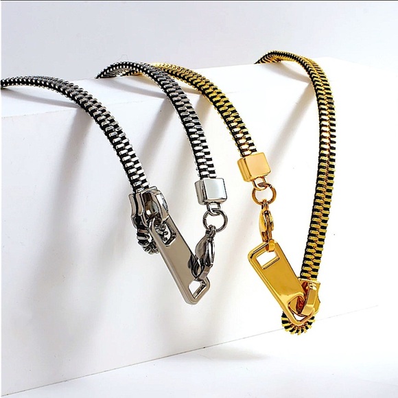 Silver Zipper Up Punk Minimalist Versatile Choker Necklace - Picture 8 of 11